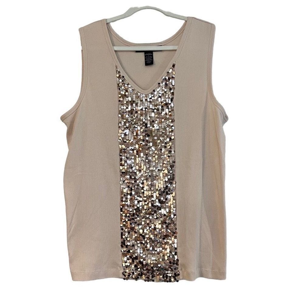 Denim 24/7 Pink Ribbed Sequin Tank Size 1X